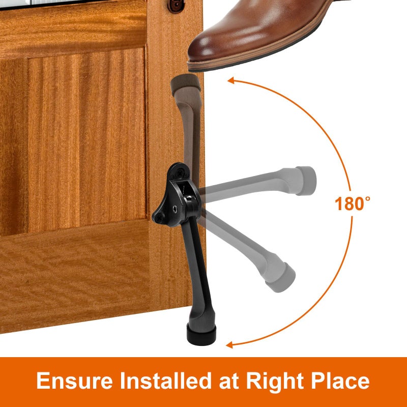 PHITUODA 2pcs 4 Inch KickDown Door Stopper, Heavy Duty Door Stop with Non-Slip Rubber Tip for Wood Concrete Tiled Carpeted Floors, Black - Image 3